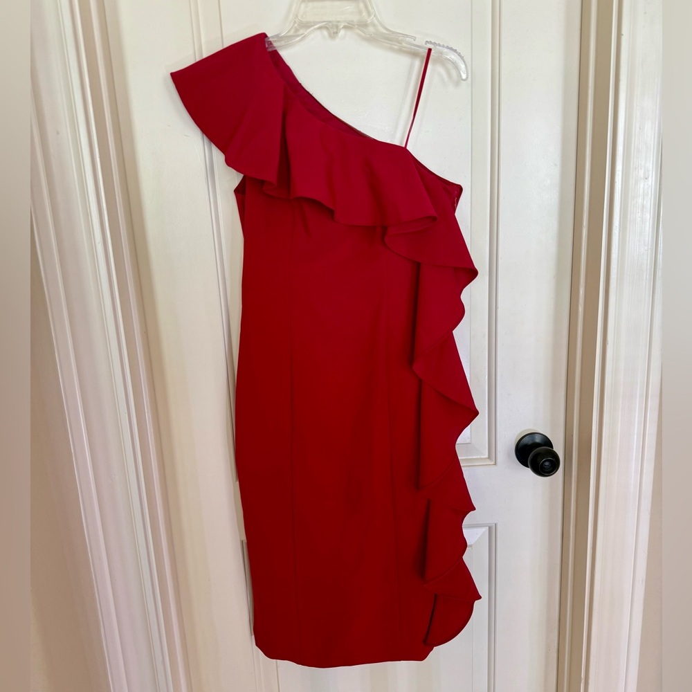 Mac Duggal Short Red Ruffle One-Shoulder Dress